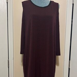 Michael Kors Burgundy Houndstooth Long Sleeve Dress